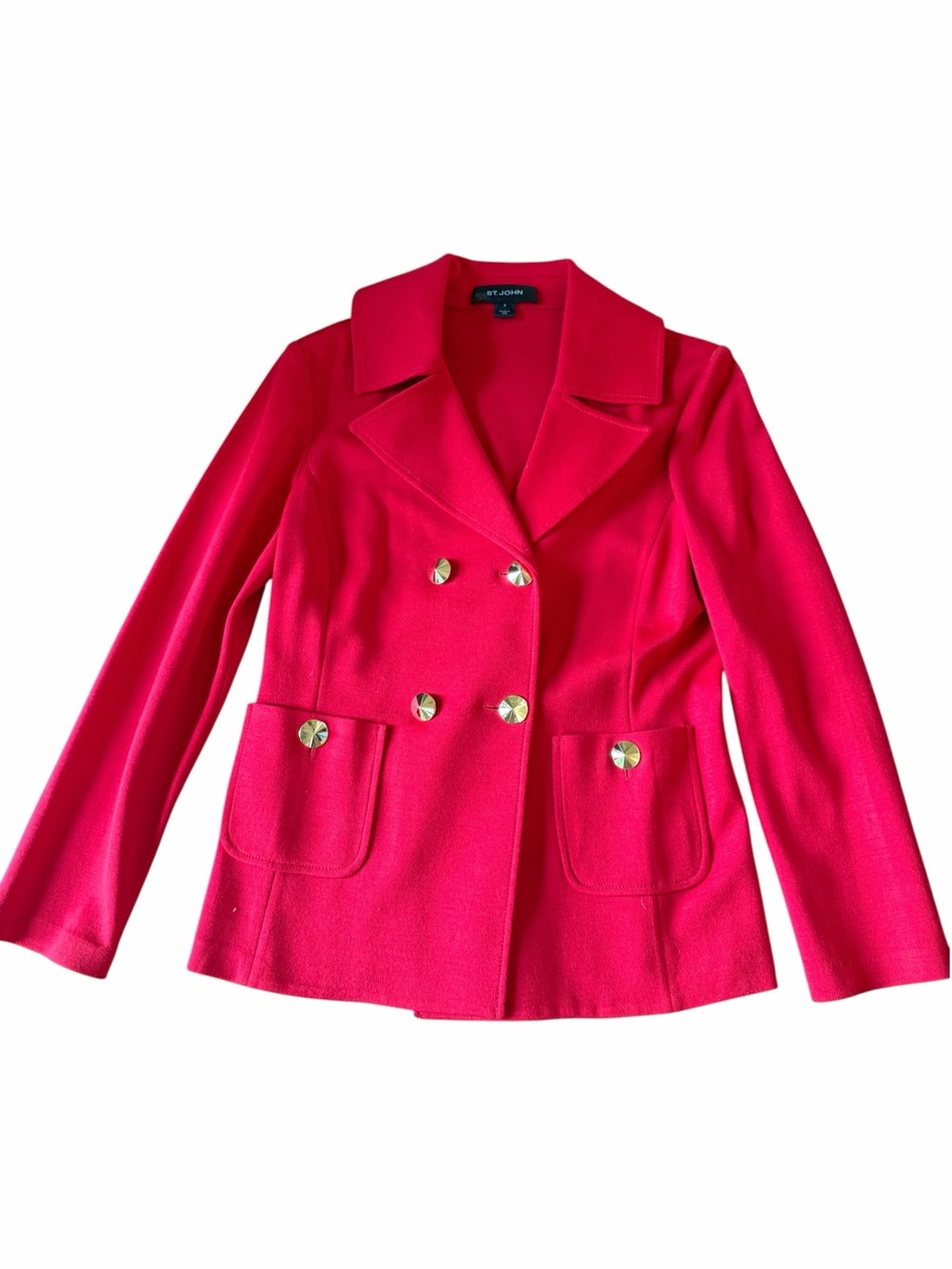 St. John Red Double-Breasted Blazer with Gold Buttons